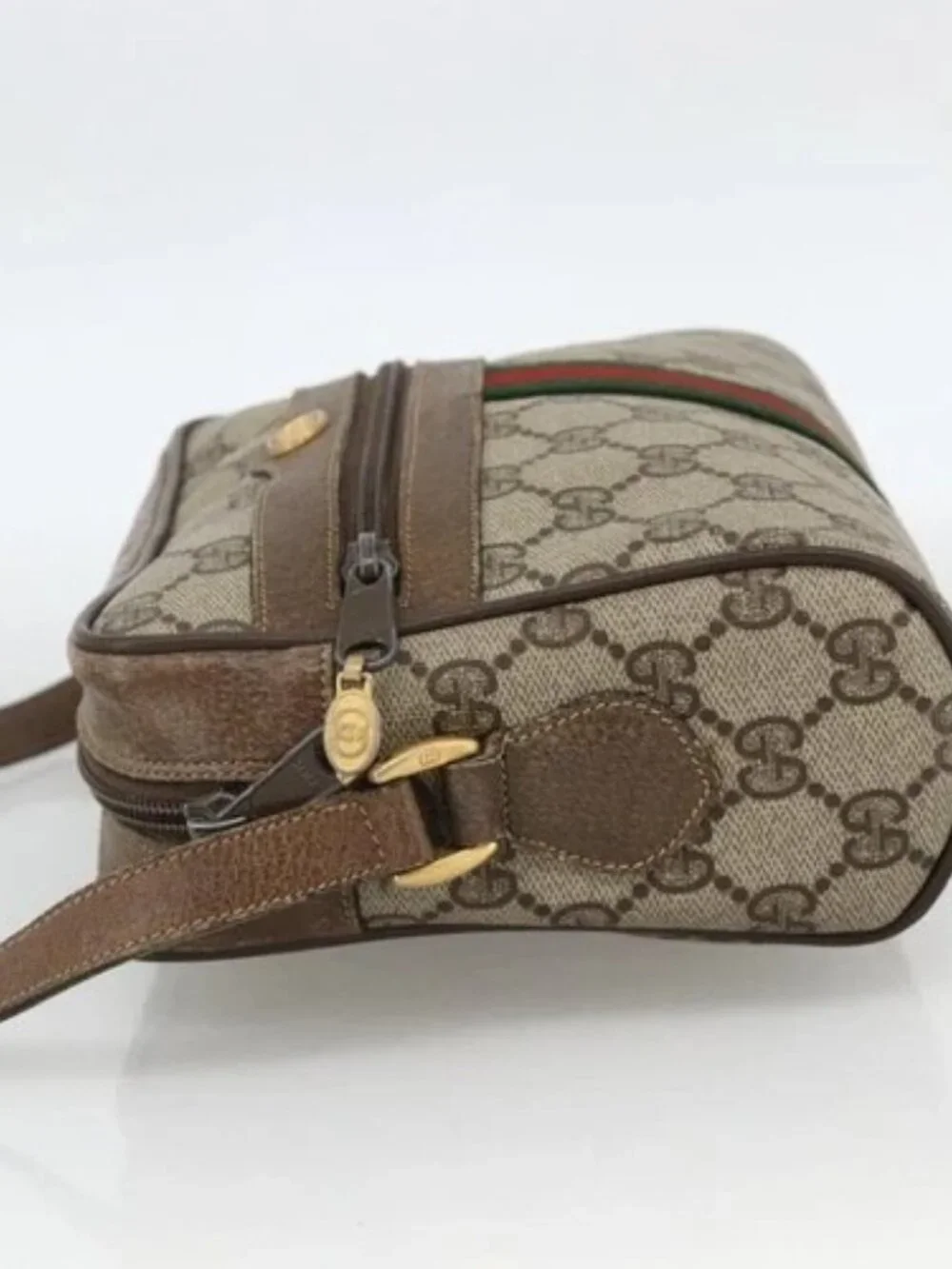GUCCI GG Supreme Web Sherry Line Bag PVC Beige Gold 75 02 004 Auth BAZ578